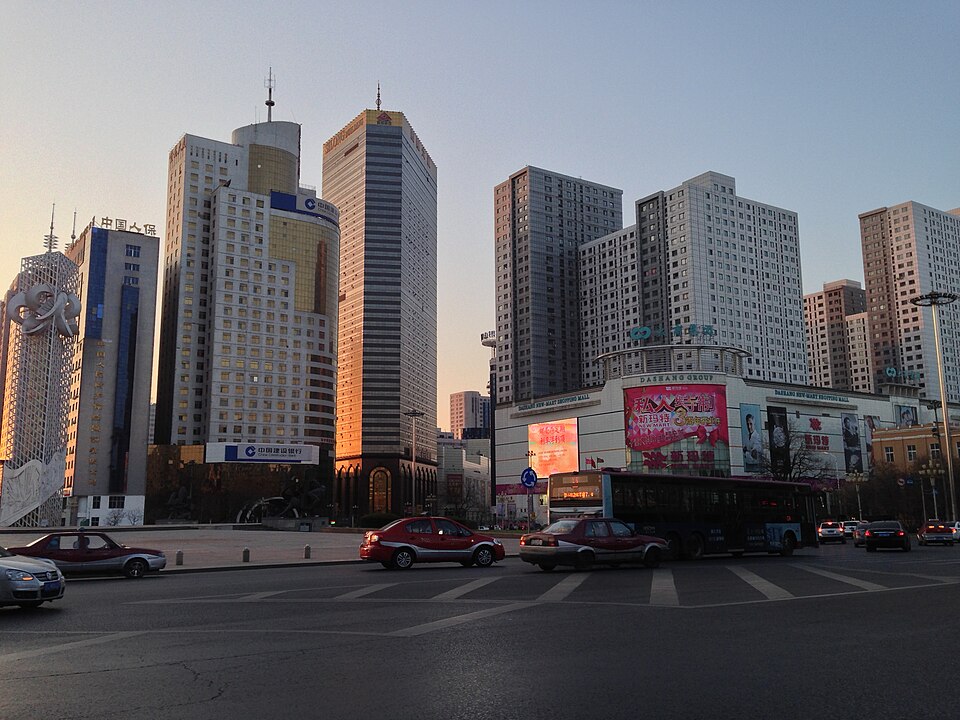 Wide view over central Anshan seen from Shengli Plaza