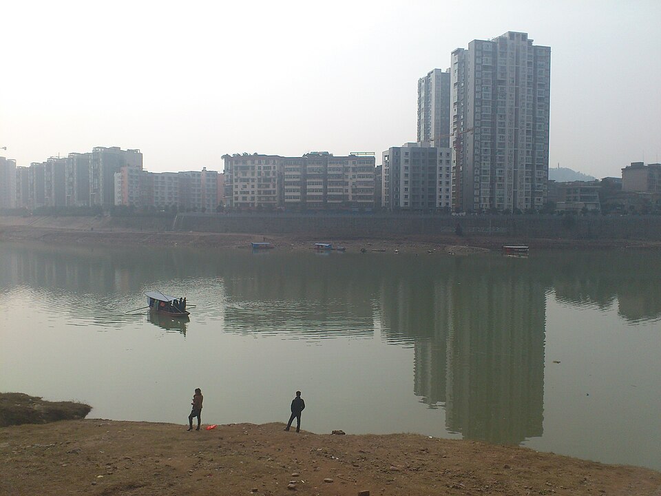 Hillside cityscape of Bazhong in Sichuan