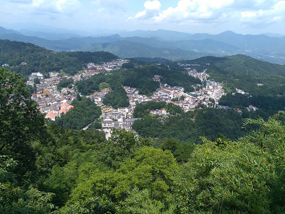 temple roofs and hills from Baisui Palace Jiuhua