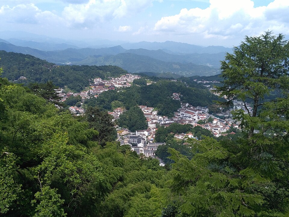 view over Jiuhua town from Baisui Palace