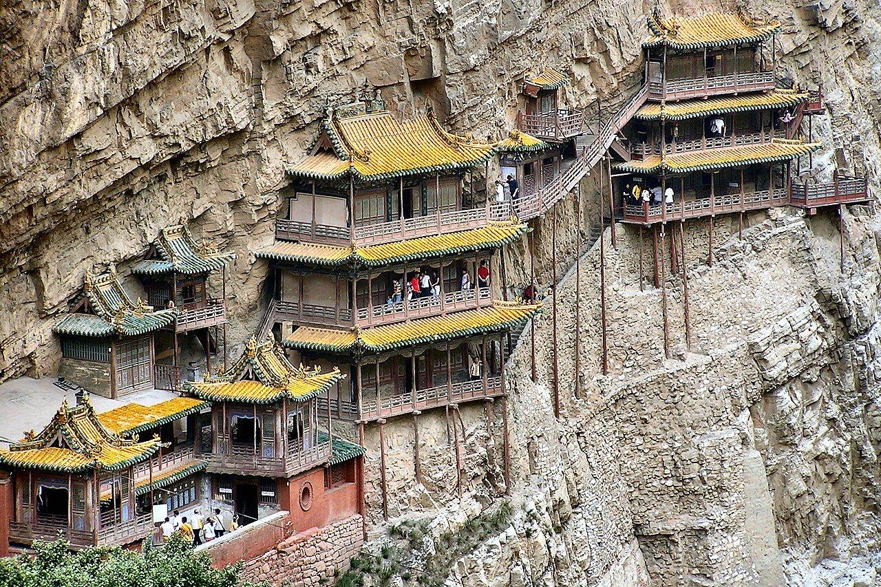 The Hanging Temple's pavilions and walkways seen against the cliff face