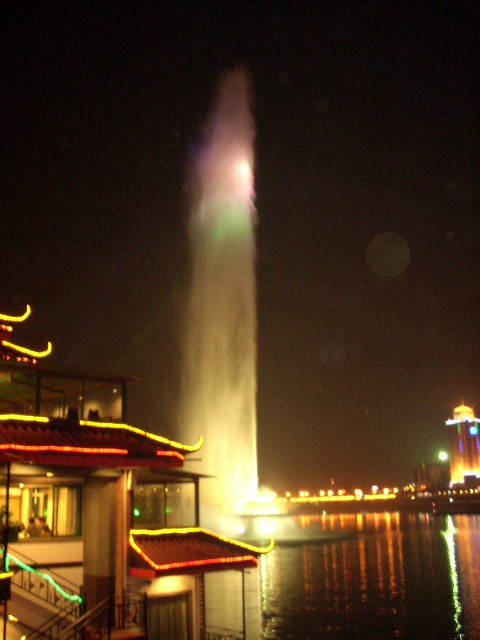 Musical fountain plaza in Heyuan city at dusk