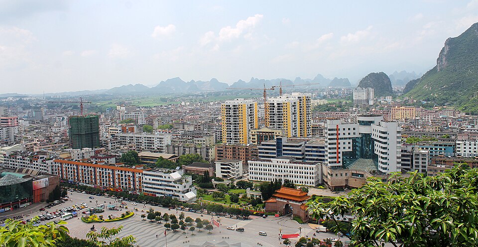 Street corner in central Hezhou city, northeast Guangxi