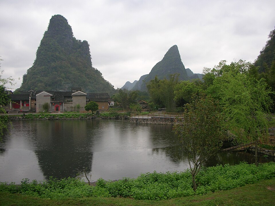 Karst hills rising around Huangyao ancient town in Zhaoping County, Hezhou