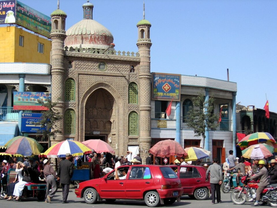 Mosque with a decorated facade in the Hotan oasis