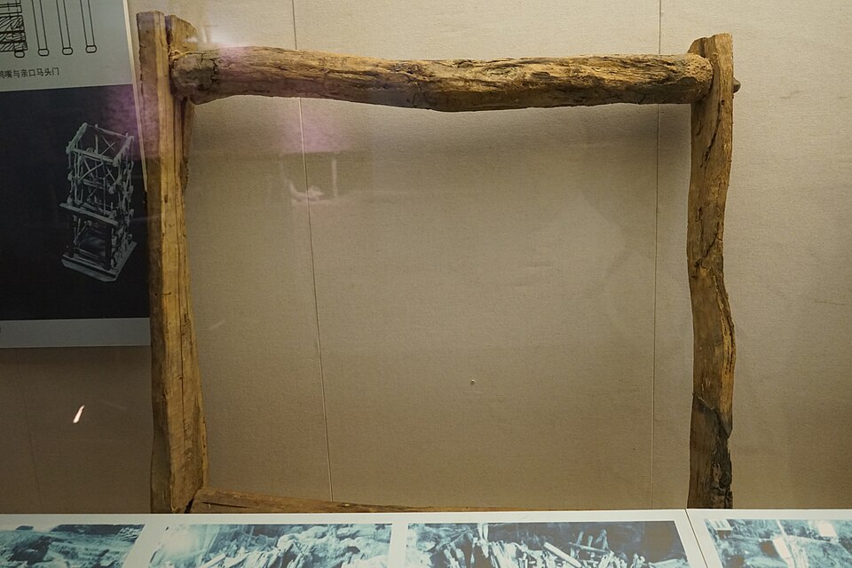Timber supports in an ancient mining gallery at Tonglushan, Daye