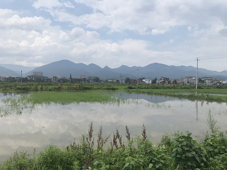 Jinggangshan town (Ciping) among green hills