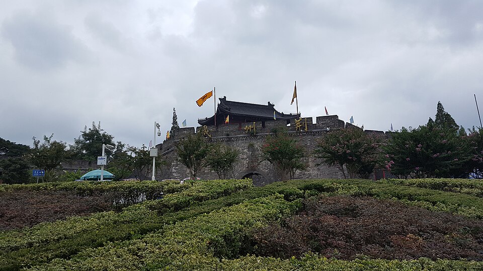 East Gate section of the Jingzhou city wall with moat and gate tower