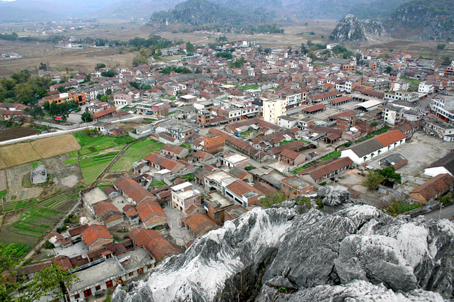 Green hills and farmland seen from a high viewpoint in Laibin