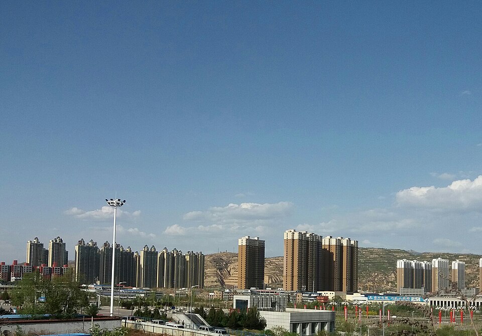 Lvliang city hills and urban edge Shanxi
