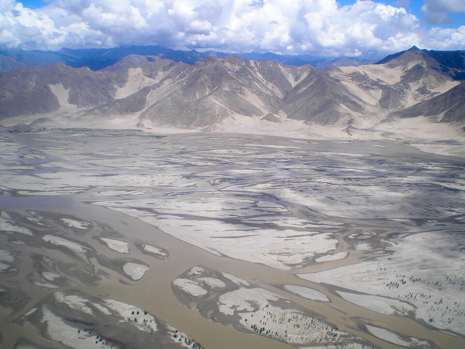 Yarlung Tsangpo river valley landscape in Tibet