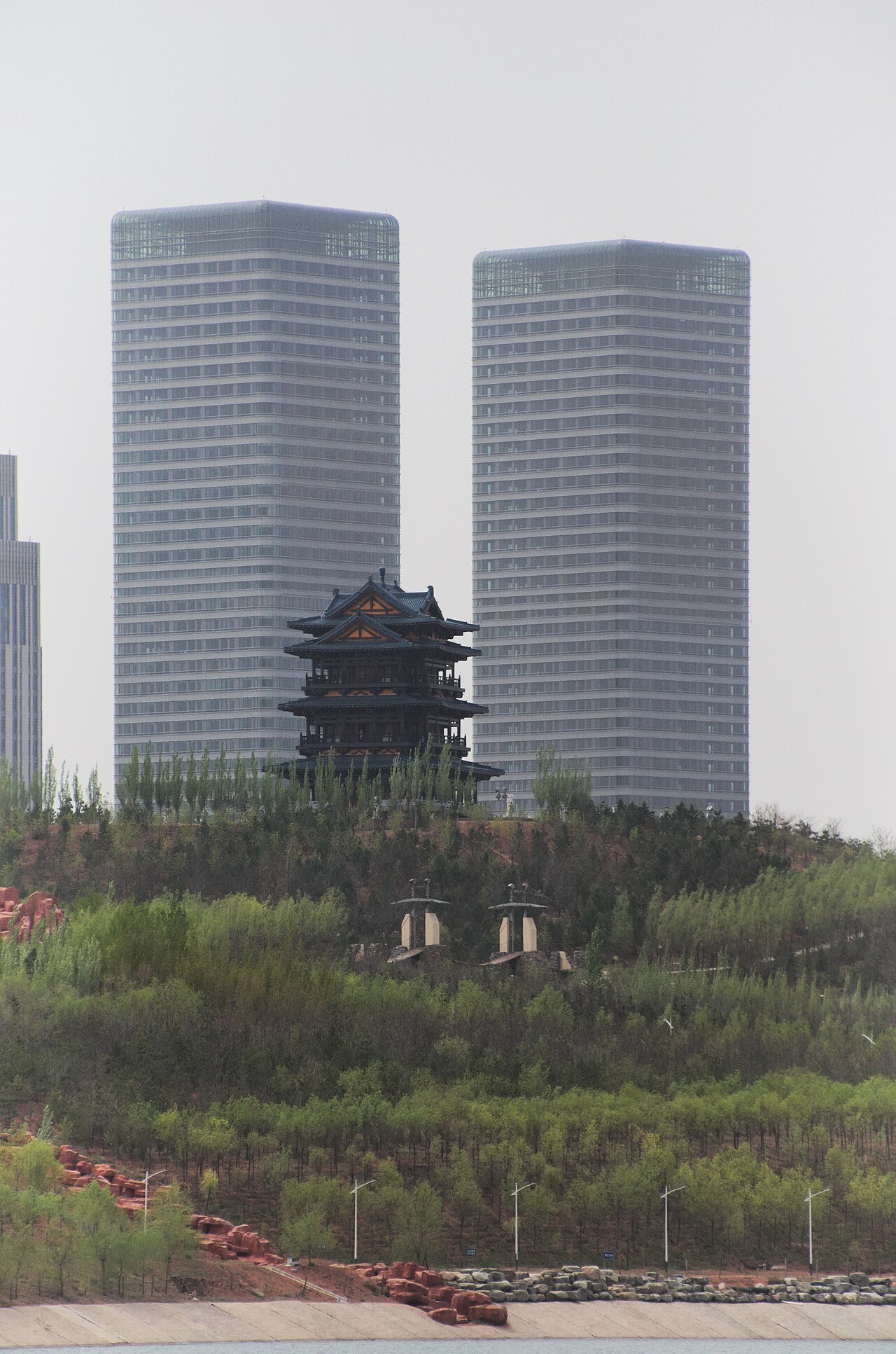 Towers and garden in Kangbashi Ordos