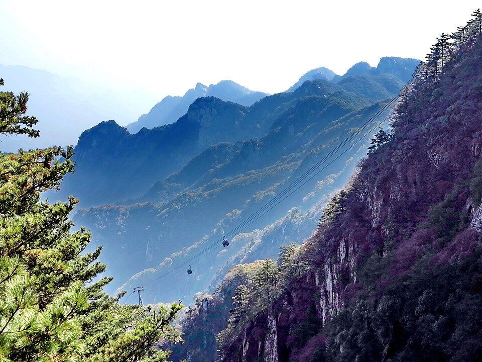 Cable car mountain views at Yaoshan Henan