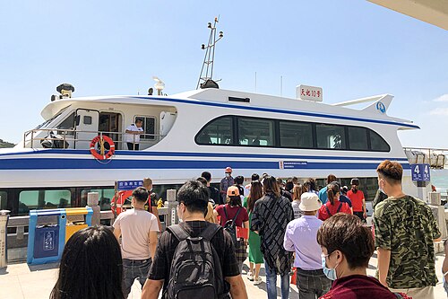 Covered boarding area at the Meizhou Island ferry pier