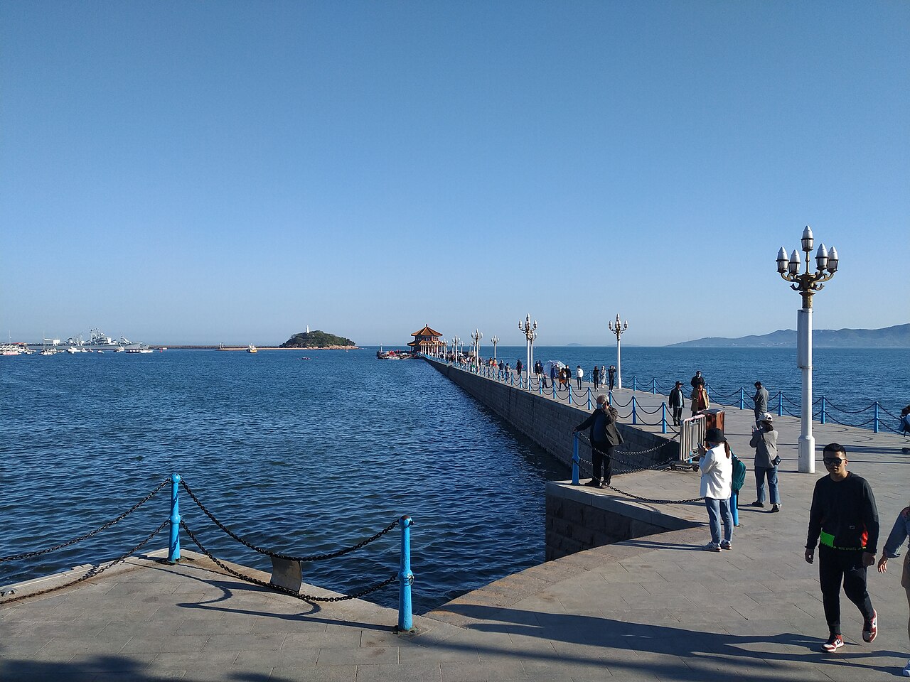 Zhanqiao Pier seen from the promenade with Little Qingdao island beyond
