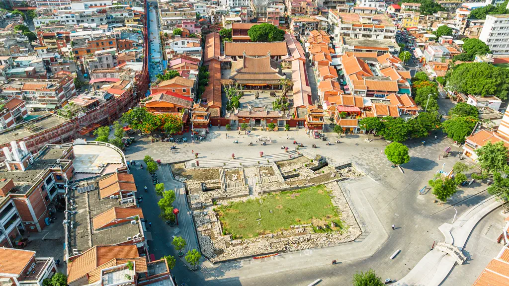 Aerial view of Tianhou Temple and the Deji Gate plaza