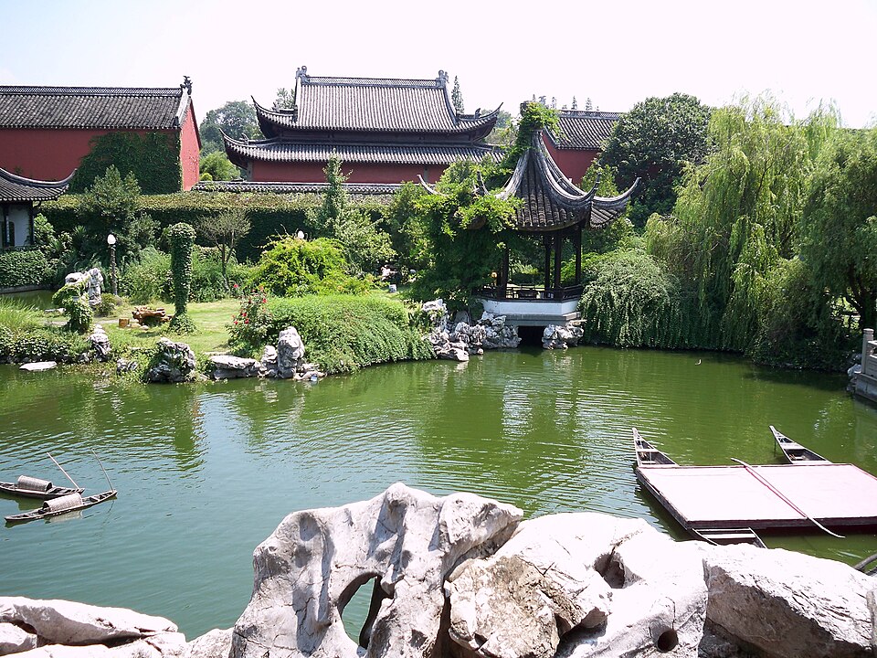 Red walls and halls of the Southern Confucius Family Temple in Quzhou