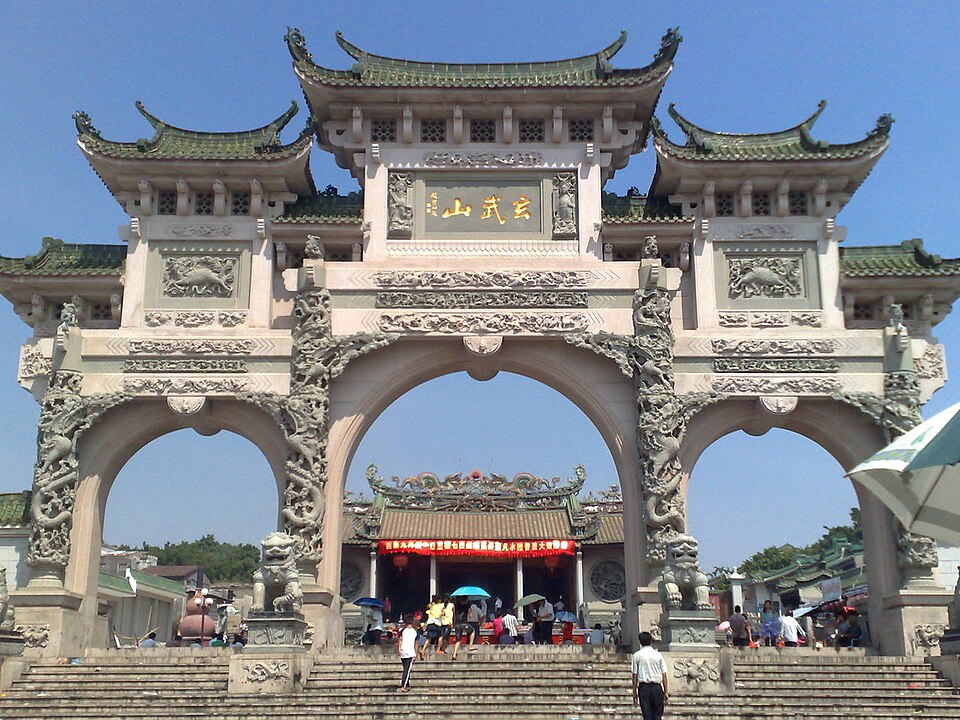 Temple roofs and hillside at Xuanwu Mountain in Jieshi, Lufeng