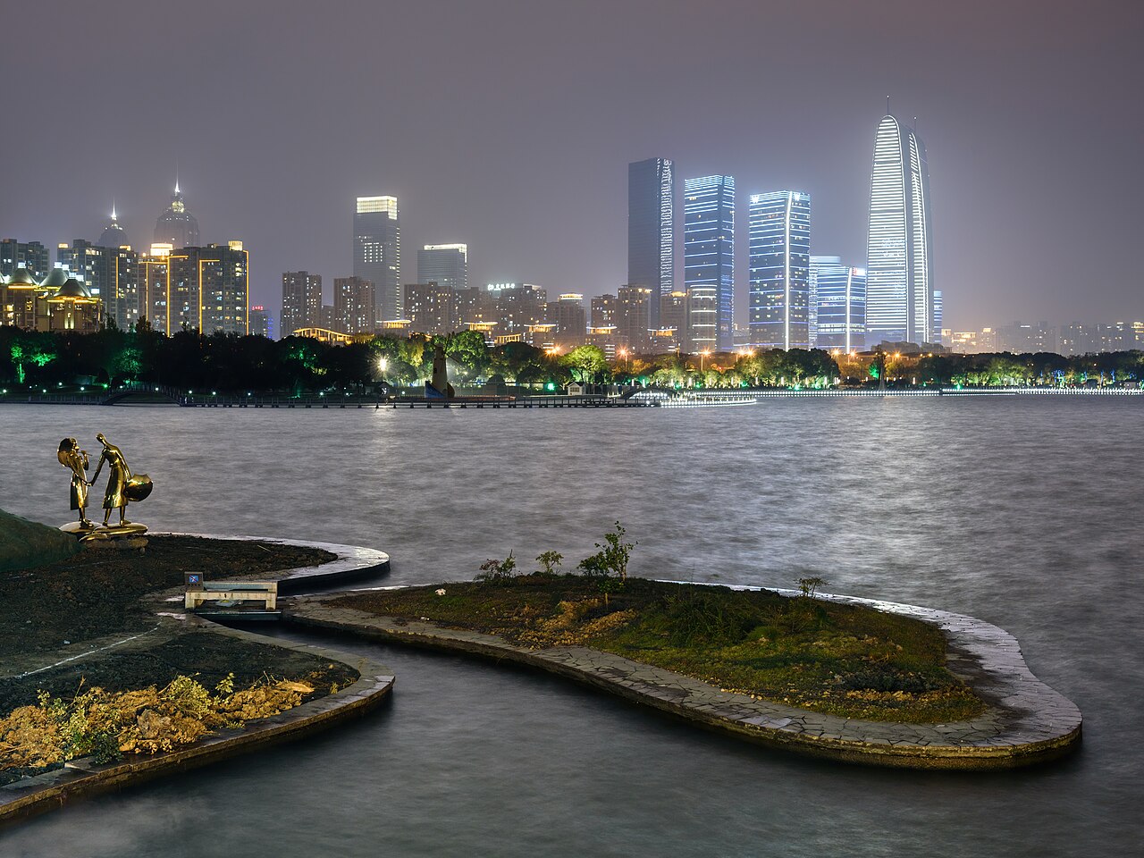 Looking toward Gate of the Orient from Jinji Lake