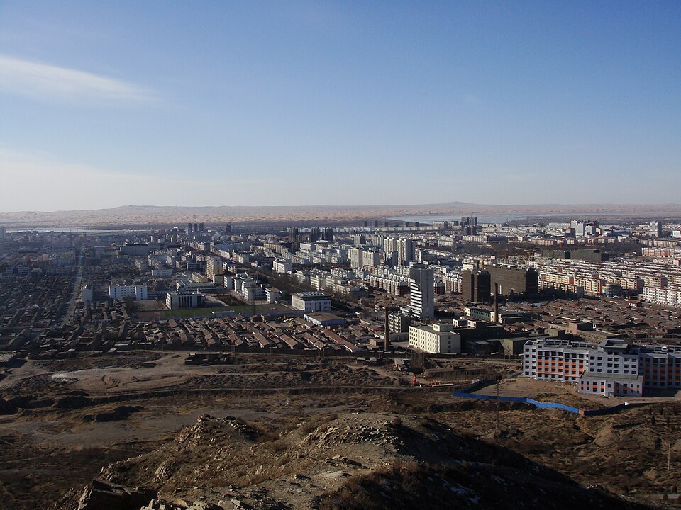 Overlook toward Wuhai urban and desert edge