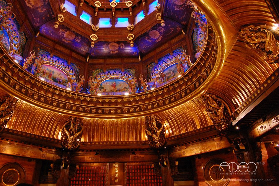 Painted and gilded dome inside the Brahma Palace at Lingshan