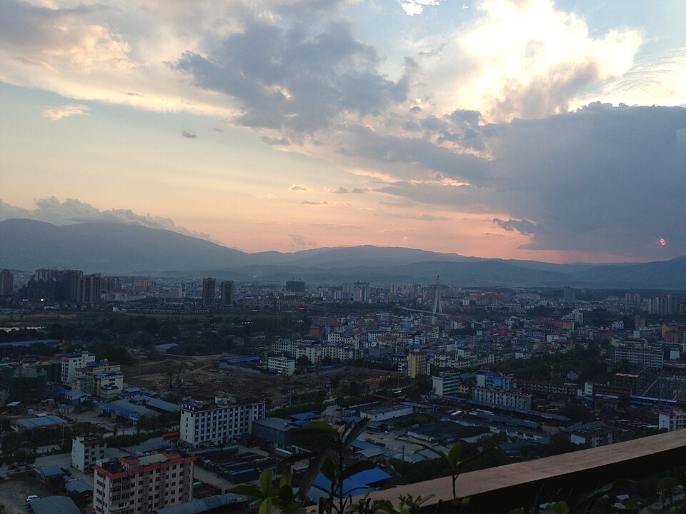 Jinghong city skyline and river plain in Xishuangbanna
