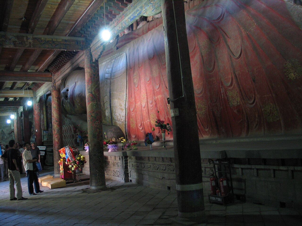 the reclining clay Buddha inside the Great Buddha Hall in Zhangye