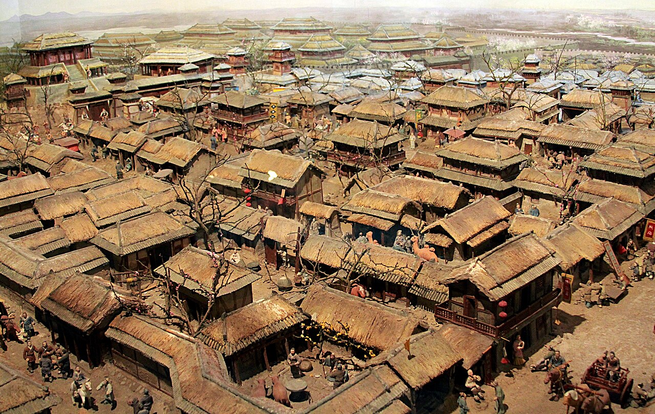 Scale model of the ancient Qi capital Linzi with walls and houses
